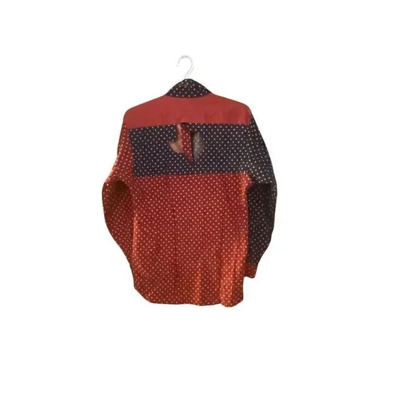 Vintage Banjo Dallas Texas Western Shirt Red Blue Polka Dot Patchwork Medium USA - Picture 6 of 7